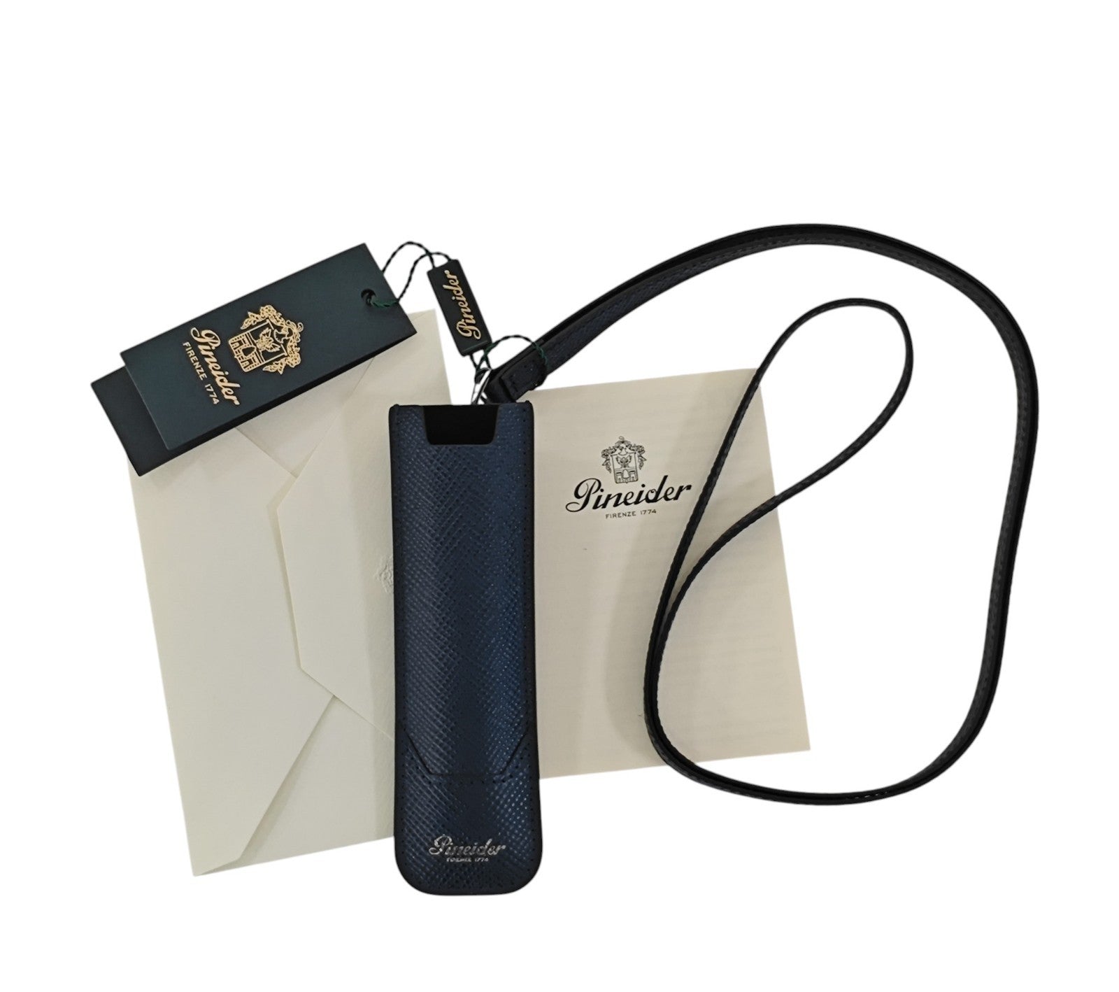 150$ PINEIDER FIRENZE 1774 Pen Holder Saffiano Anti-Scratch Calf Lux Blue Navy