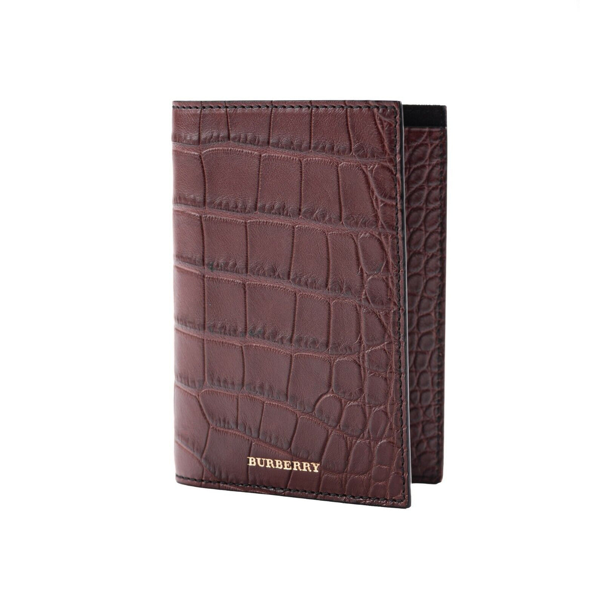 1150$ BURBERRY Genuine Alligator Passport Holder Wallet Deep Claret Unisex