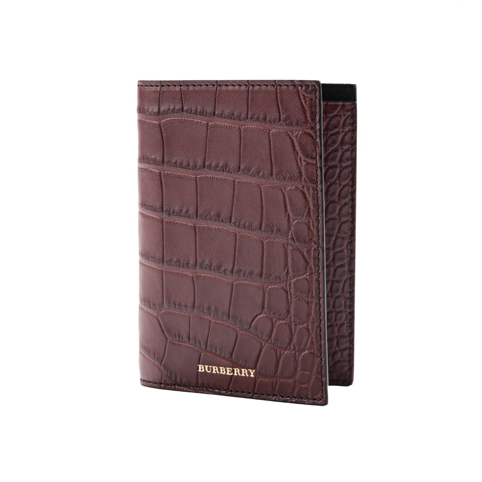 1150$ BURBERRY Genuine Alligator Passport Holder Wallet Deep Claret Unisex