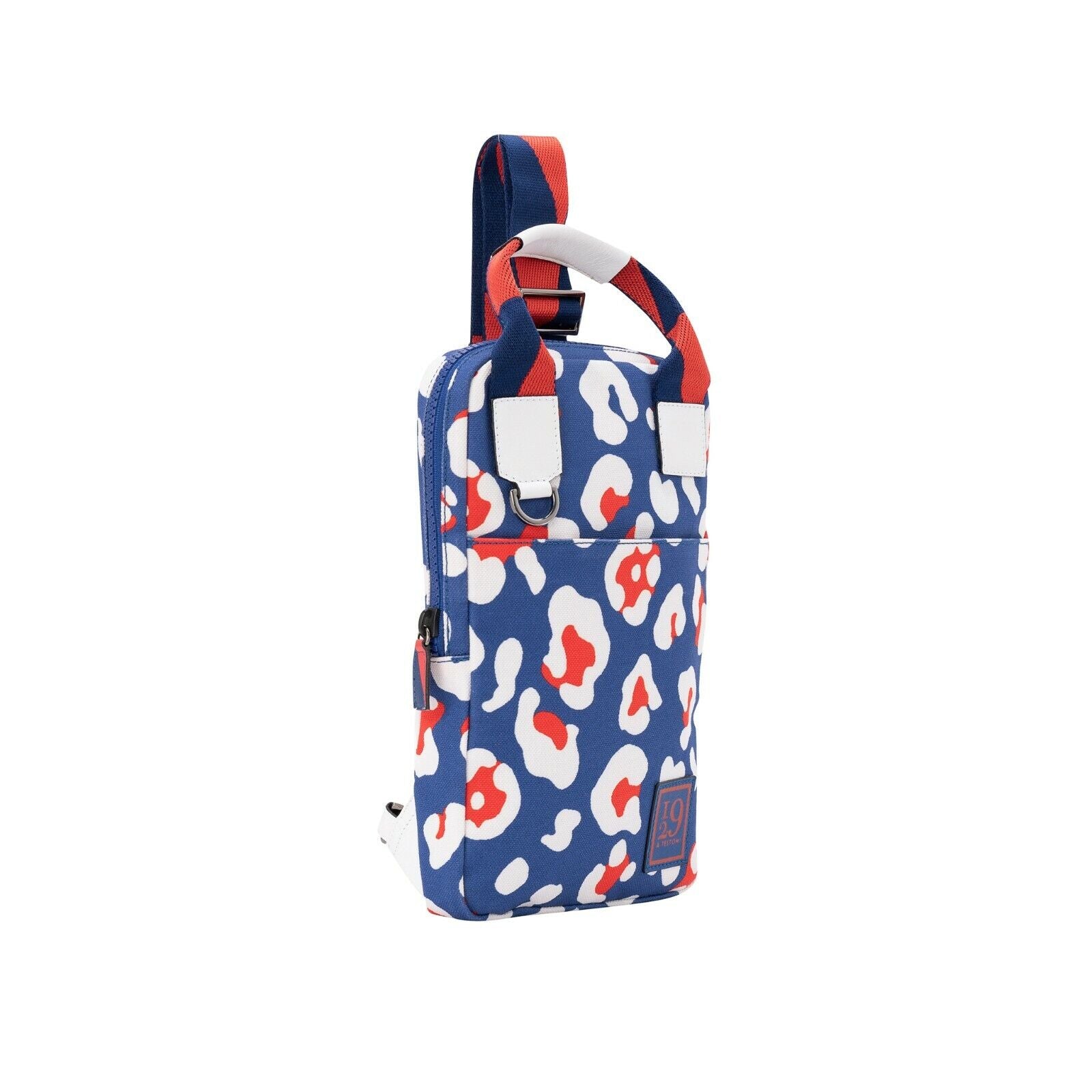 $220 Testoni I29 Bologna Blue Vertical Crossbody Bag Fabric + Calf 