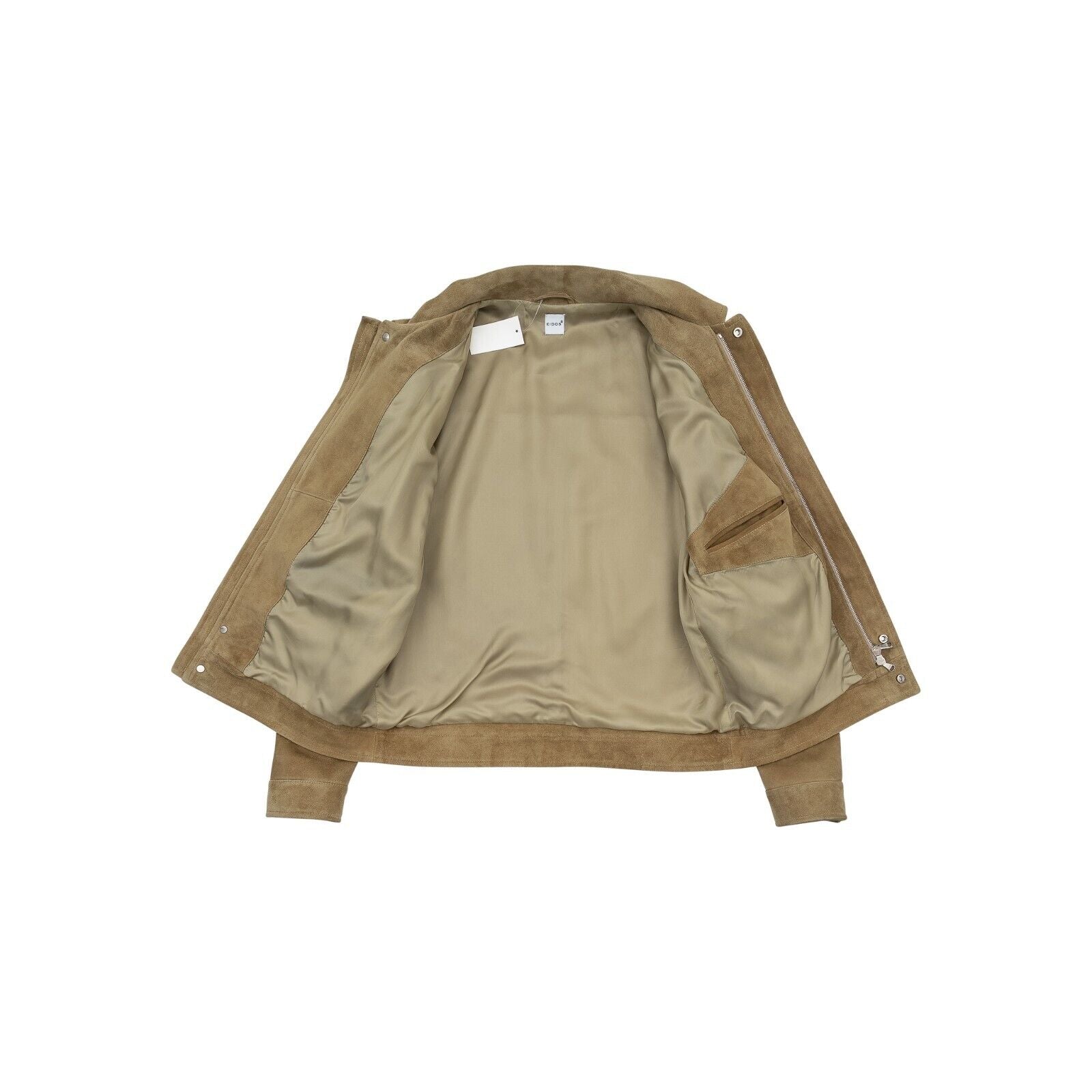 $1900 EIDOS by ISAIA NAPOLI Beige Blouson Jacket Suede Leather 38 US 48 EU Slim