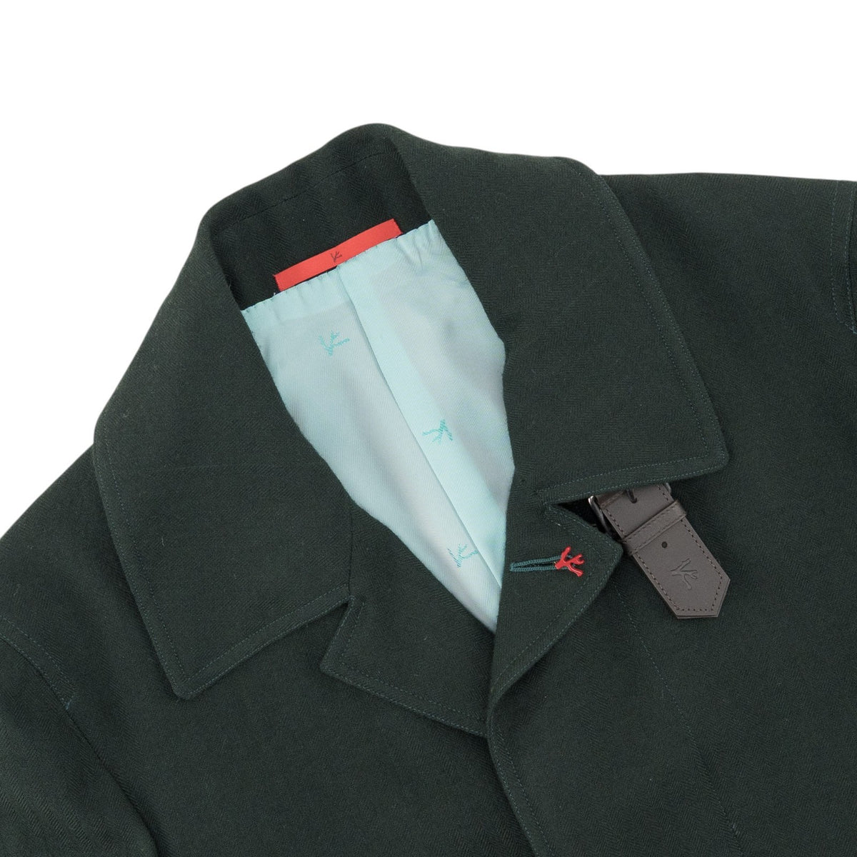 $6550 ISAIA NAPOLI Dark Green Trench Overcoat Wool Herringbone 38 US / 48 EU