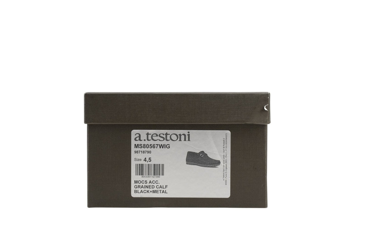 900$ TESTONI Mocs Black Grained Calf Black + Metal 4.5 UK / 5.5 US /  38.5 IT