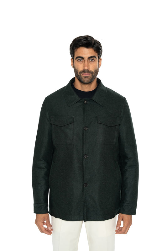 $2800 ISAIA NAPOLI Dark Green Padded Overshirt Jacket Coat Wool 38 US / 48 EU
