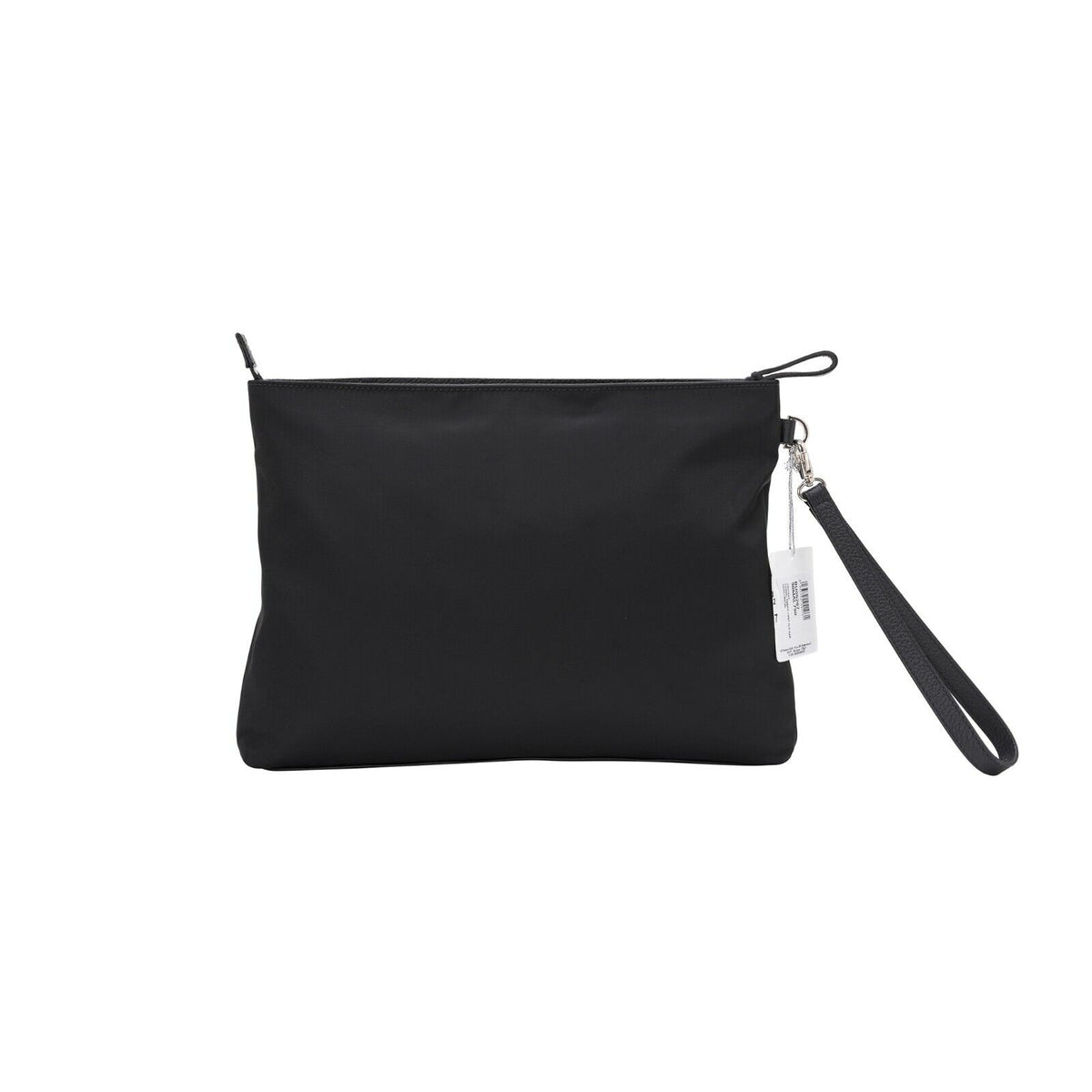 $480 Testoni Bologna Black Karibu Calf + Fabric Hand Clutch Bag + Handle