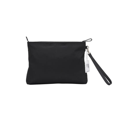 $480 Testoni Bologna Black Karibu Calf + Fabric Hand Clutch Bag + Handle