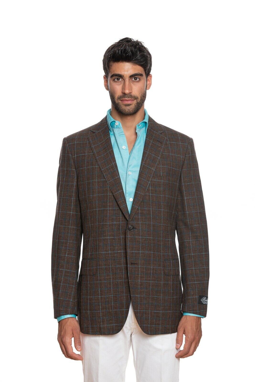 2230$ BELVEST Sartorial Jacket Brown / Aquamarine Checks Wool Silk Linen Drop 7