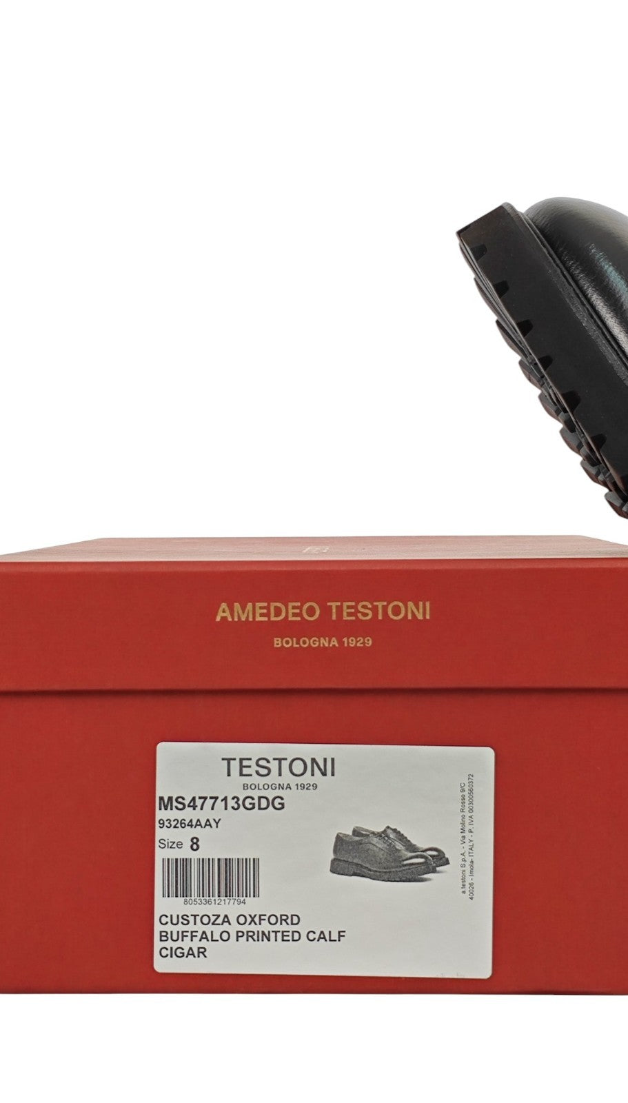 960$ TESTONI "Custoza" Oxford Shoes Buffalo Printed Calf Cigar 8 UK  9 US  42 IT