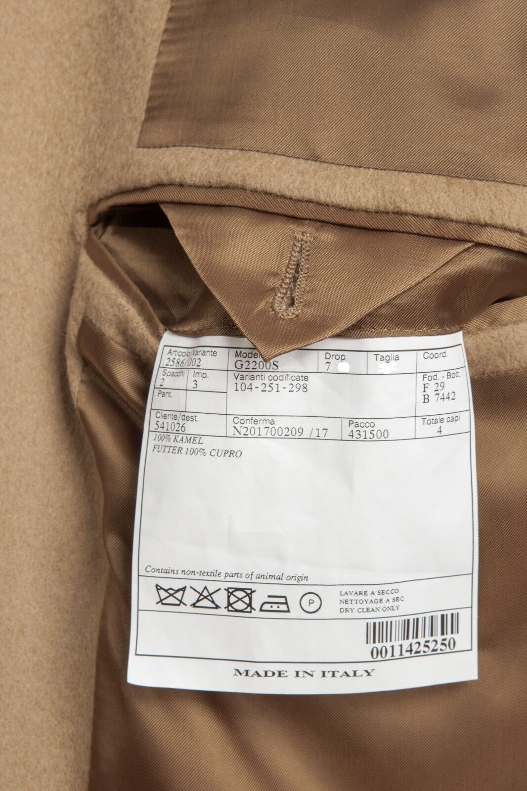 $2980 BELVEST Tan Beige 100% Camel Jacket Blazer 42 US / 52 EU Drop 7R