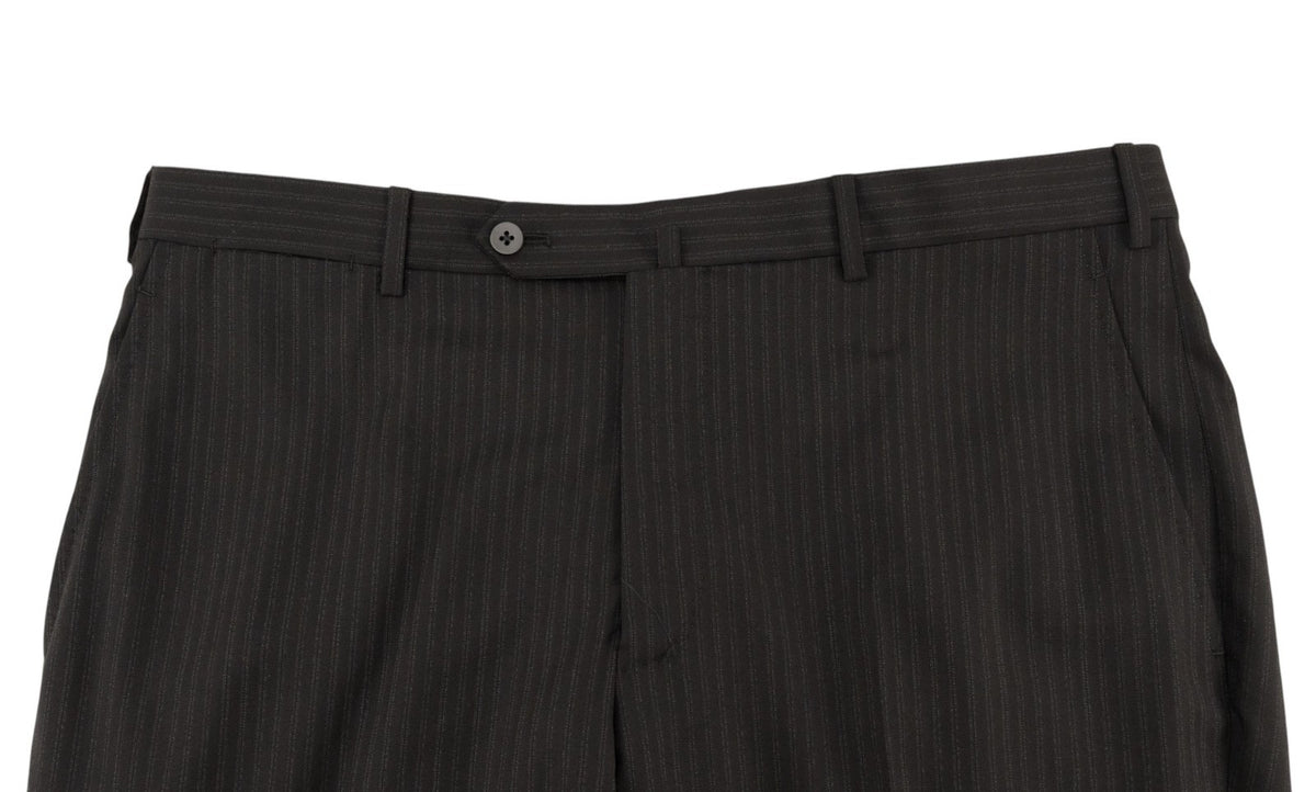 $6600 ISAIA "Gregorio" Black Hand-Sewn Suit Fine Wool Striped 44 US / 54 EU 7R