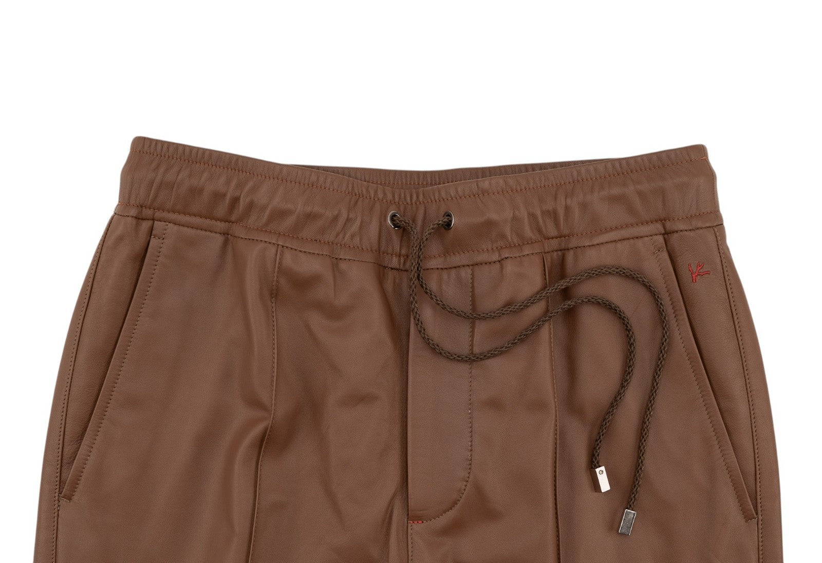 2450$ ISAIA NAPOLI Brown Drawstring Pant Soft Lambskin 32 US / 48 EU