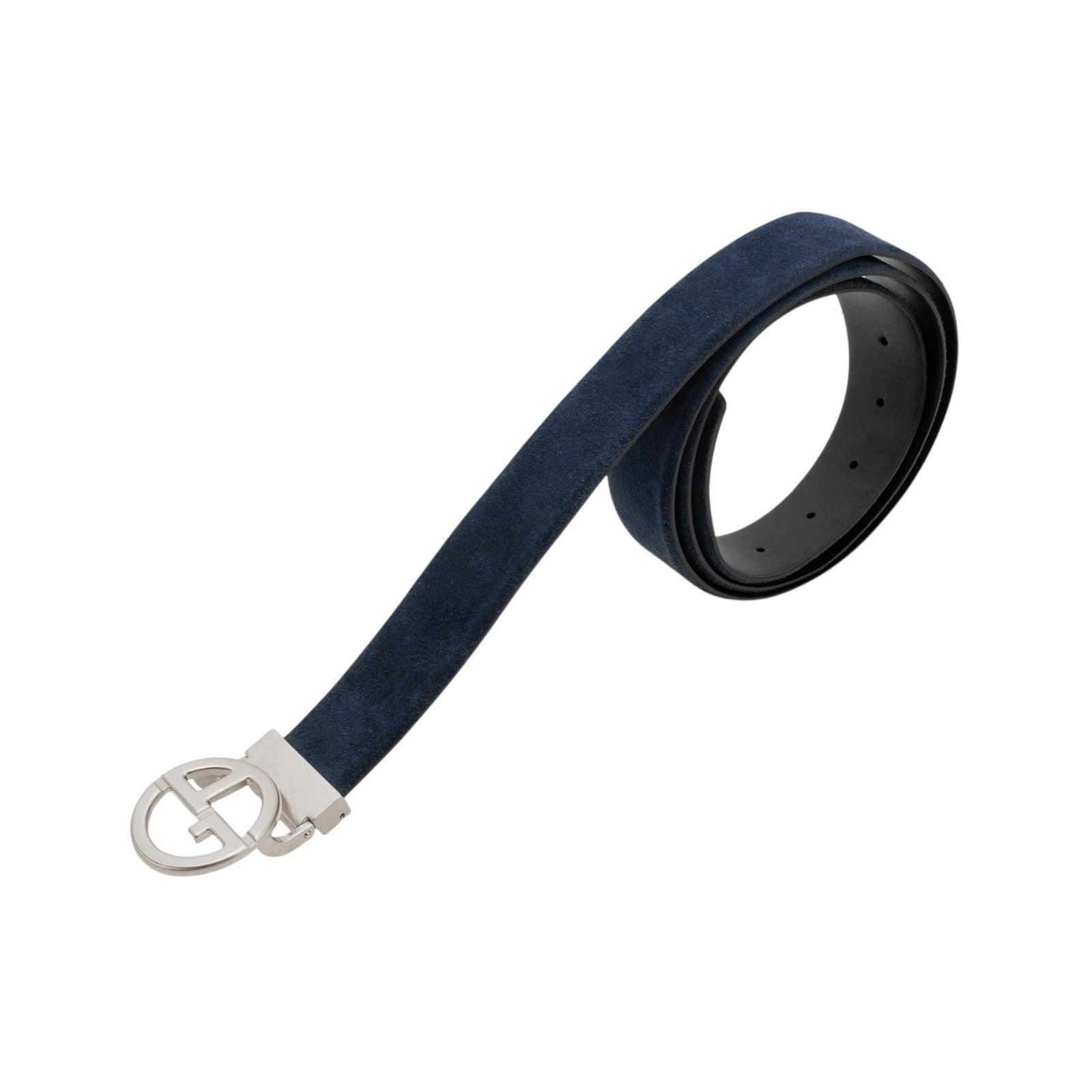 $520 GIORGIO ARMANI Belt Blue Reversible GA Monogram Logo Buckle Suede Size 110