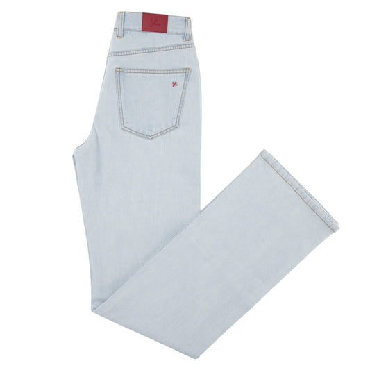 795$ ISAIA Light Blue Denim Jeans 5 Pocket Pant Cotton Wide Flare  24 US 40 EU