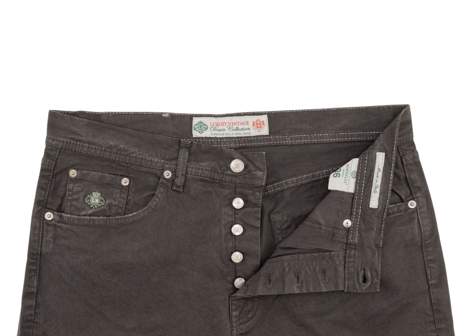 415$ LUIGI BORRELLI NAPOLI Washed Dark Brown Denim Jeans Cotton 36 US / 52 EU
