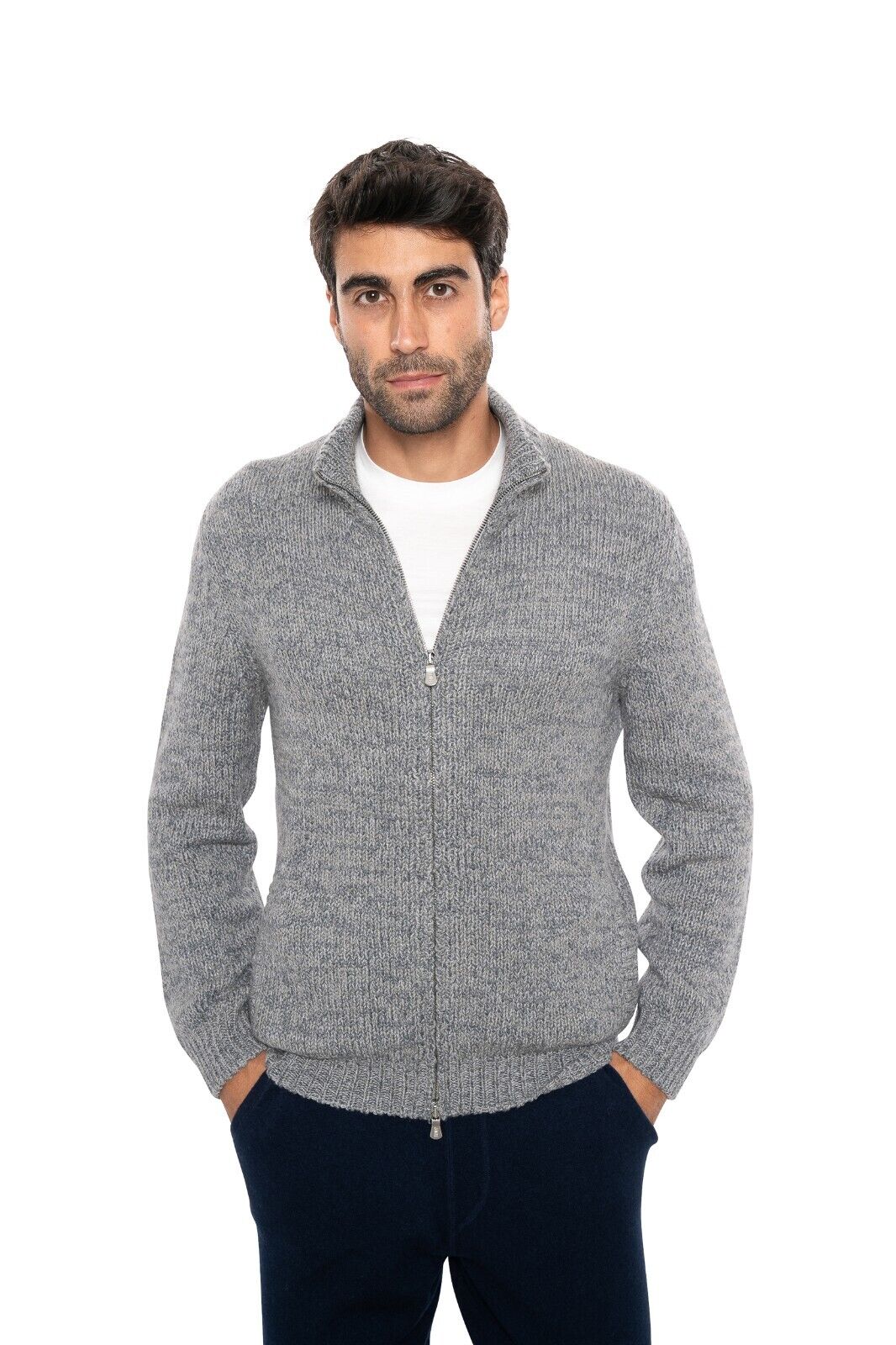 $2000 FEDELI "Favonio" Gray Cardigan Sweater Zip 100% Cashmere 40 US / 50 EU