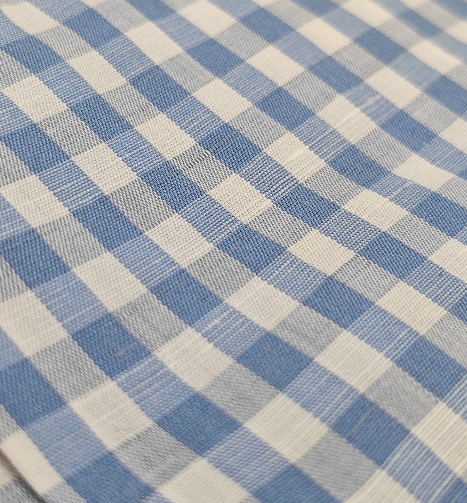 760$ ISAIA "Milano" Dress Shirt Blue Checks Hand-Sewn Cotton - Linen 16.5 - 42