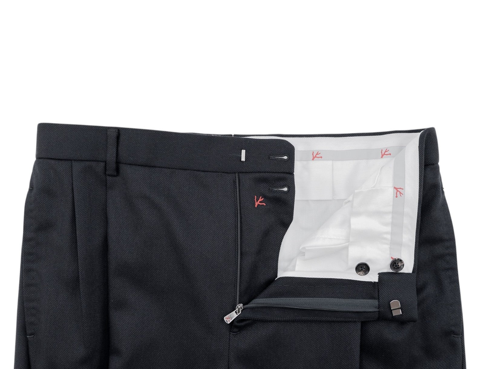 1450$ ISAIA Tapered Dress Pant Wool Cotton Gabardine Blue Navy 32 US / 48 EU R
