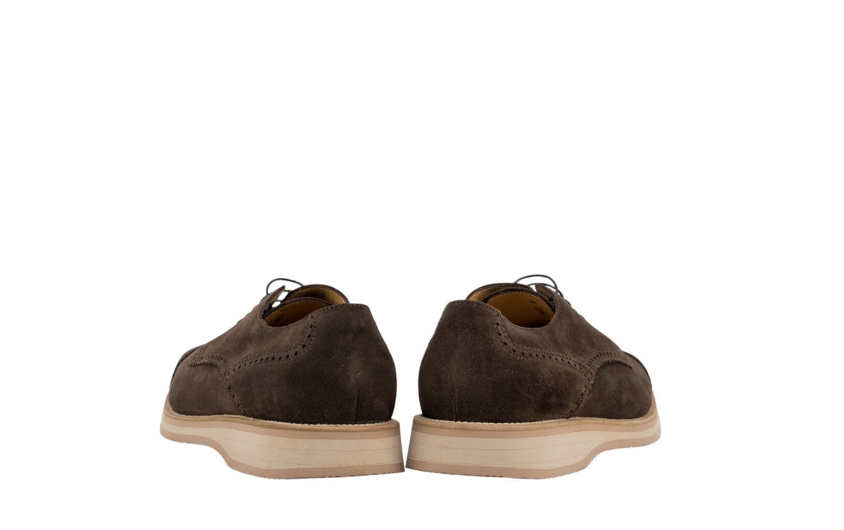 1150$ TESTONI "Bolgheri" Derby Shoes Eco Suede Cigar 8 UK / 9 US / 42 IT