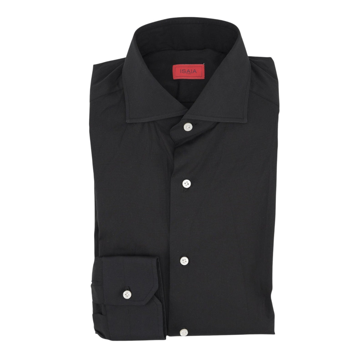 730$ ISAIA NAPOLI Black Hand-Sewn Dress Shirt Fine Cotton