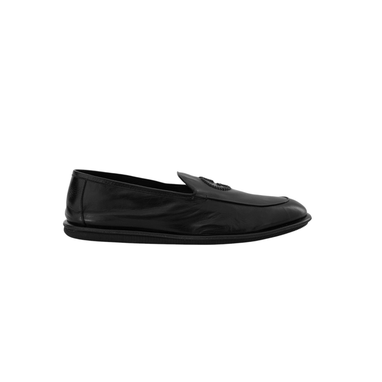 900$ GIORGIO ARMANI Shoes Loafers Slip-On Logo Black Leather 10 UK 11 US 44 IT