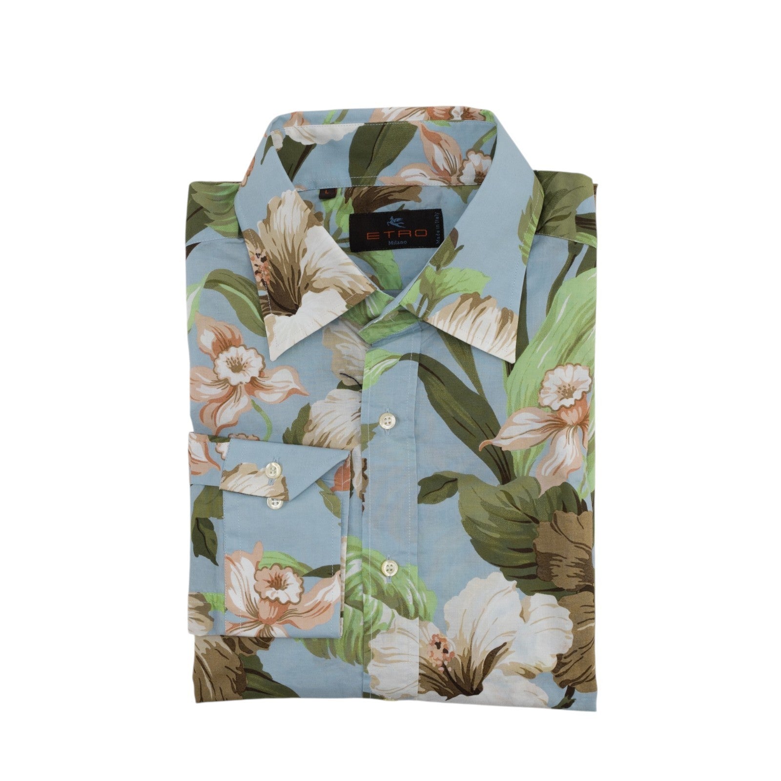 500$ ETRO MILANO Shirt "VICE" Blue Button Down Spread Collar 100% Cotton Size L