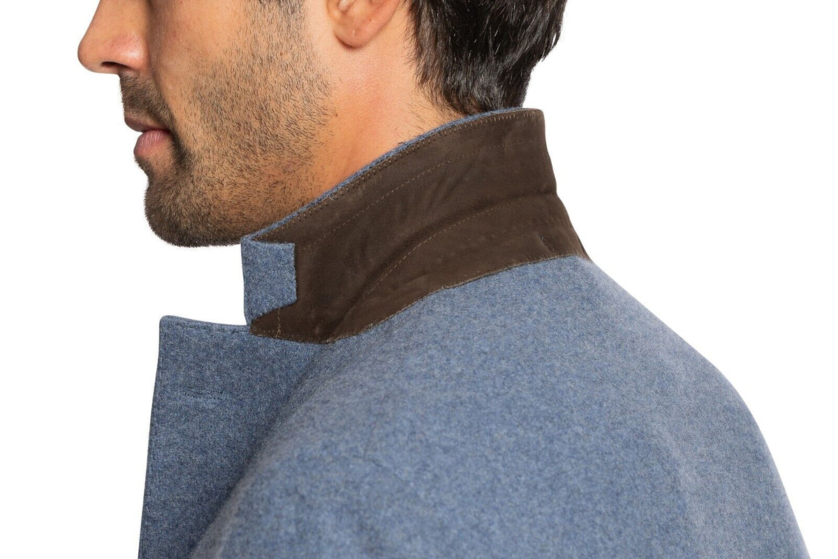 $2800 FEDELI CASHMERE Blue Blazer Jacket 100% Cashmere + Leather 38 US / 48 EU