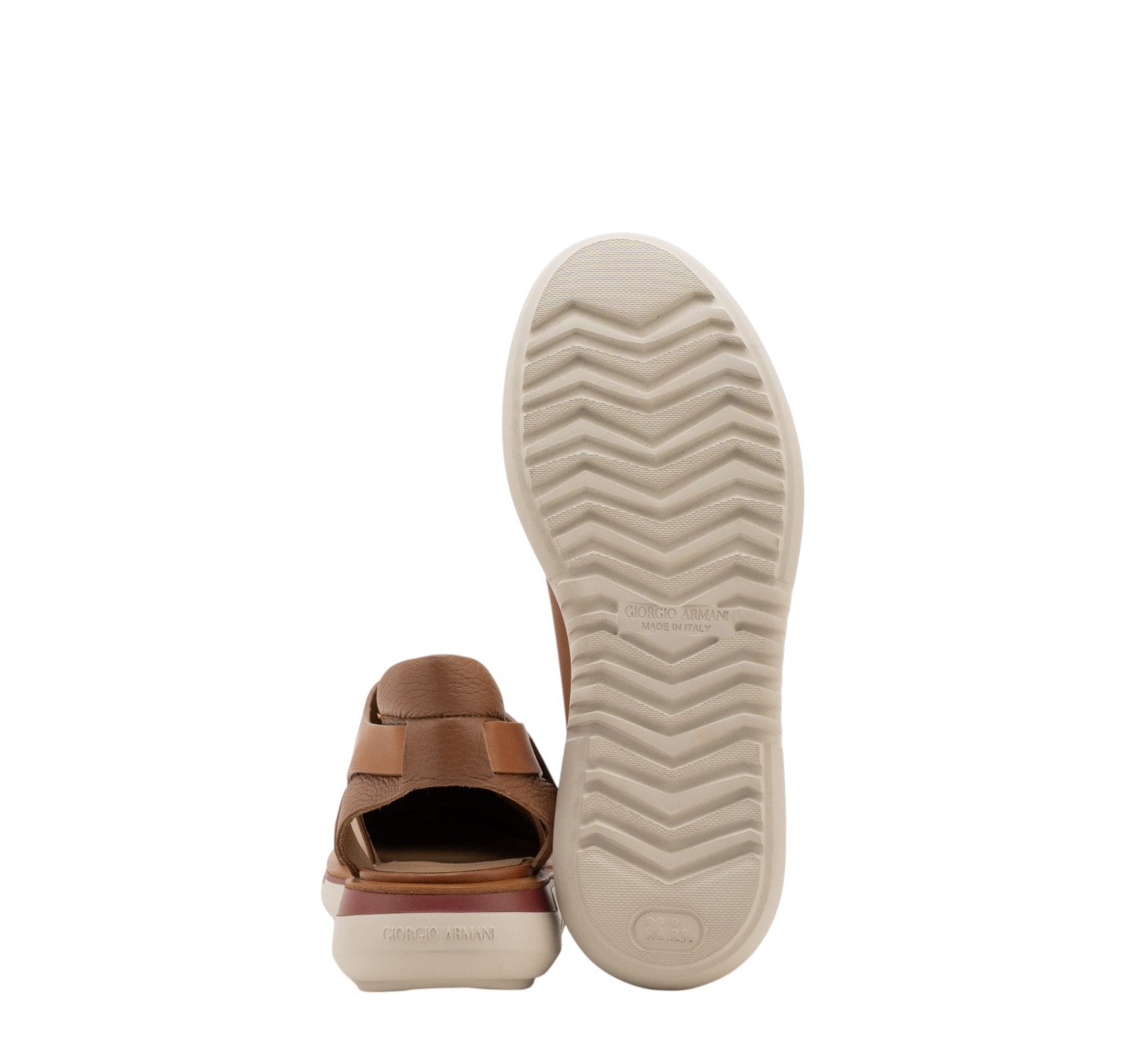 1250$ GIORGIO ARMANI Sandal Sneakers Shoes With Cut-Outs Cognac Leather