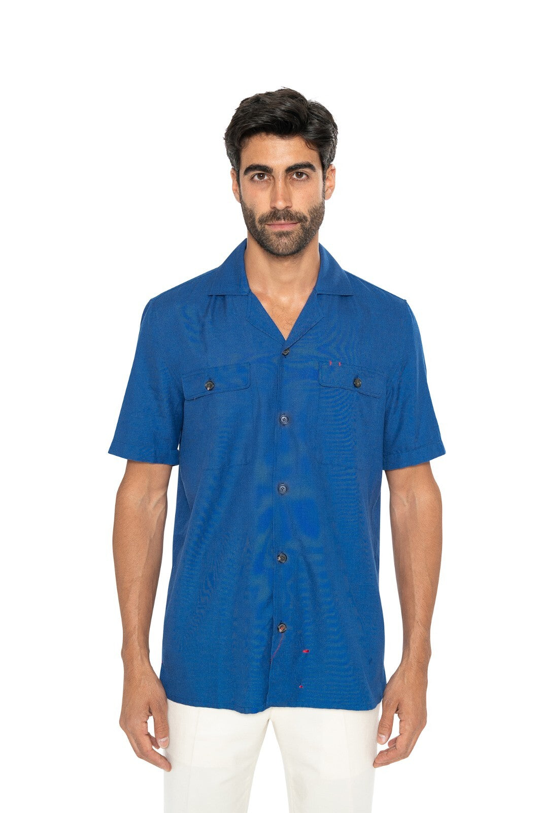 110$ ISAIA NAPOLI Blue Sartorial Shirt Camp Collar Silk / Cashmere / Wool Size M