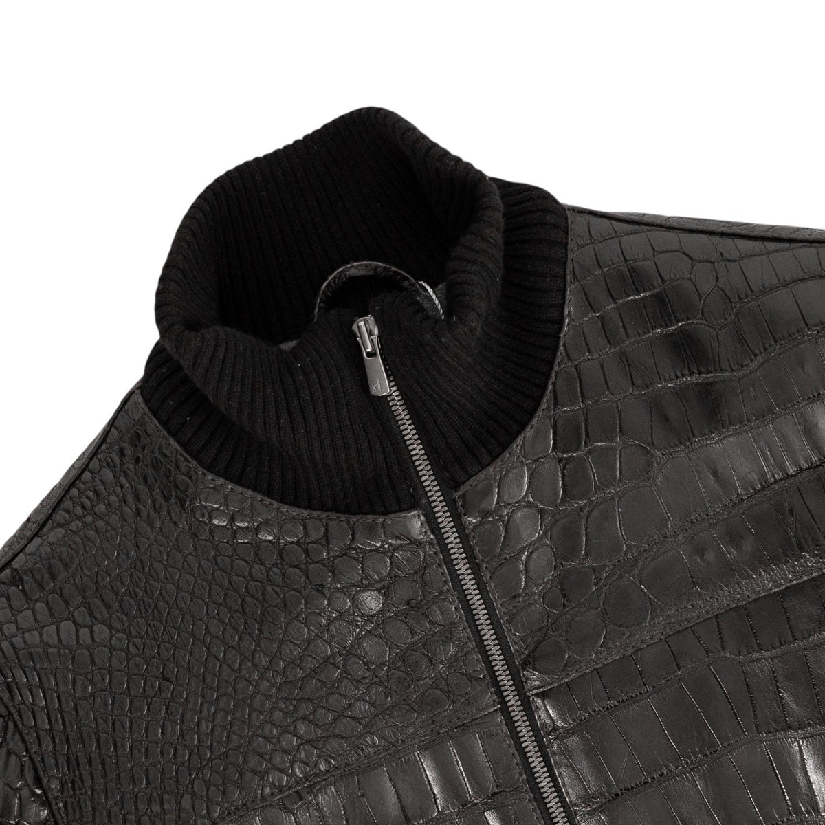 29800$ SALFRA Bomber Jacket Black 100% Alligator Cashmere-Lined 44 IT - M
