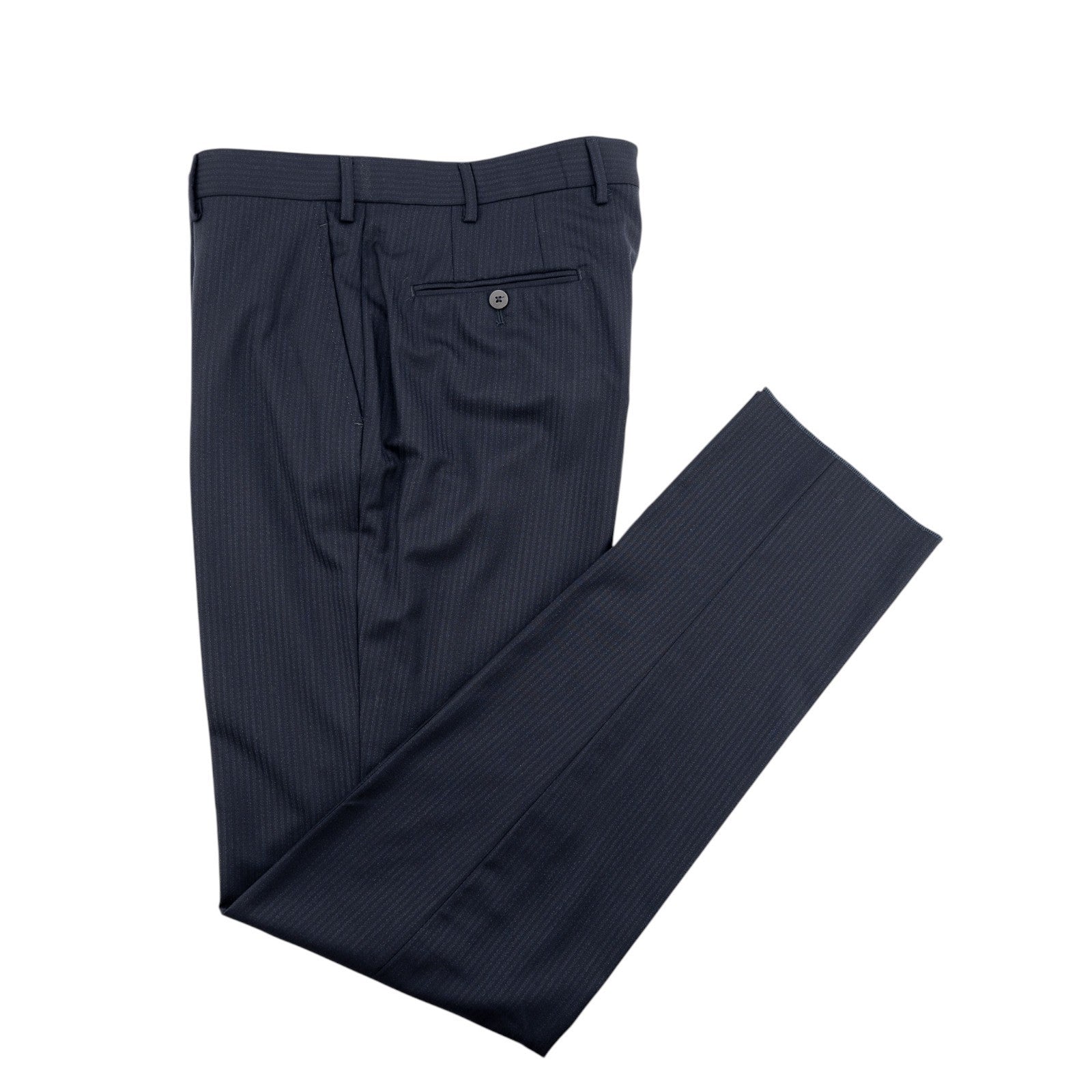 1550$ ISAIA Hand-Sewn Tapered Dress Pant Fine Wool Blue Pinstripe 36 US / 52 EU