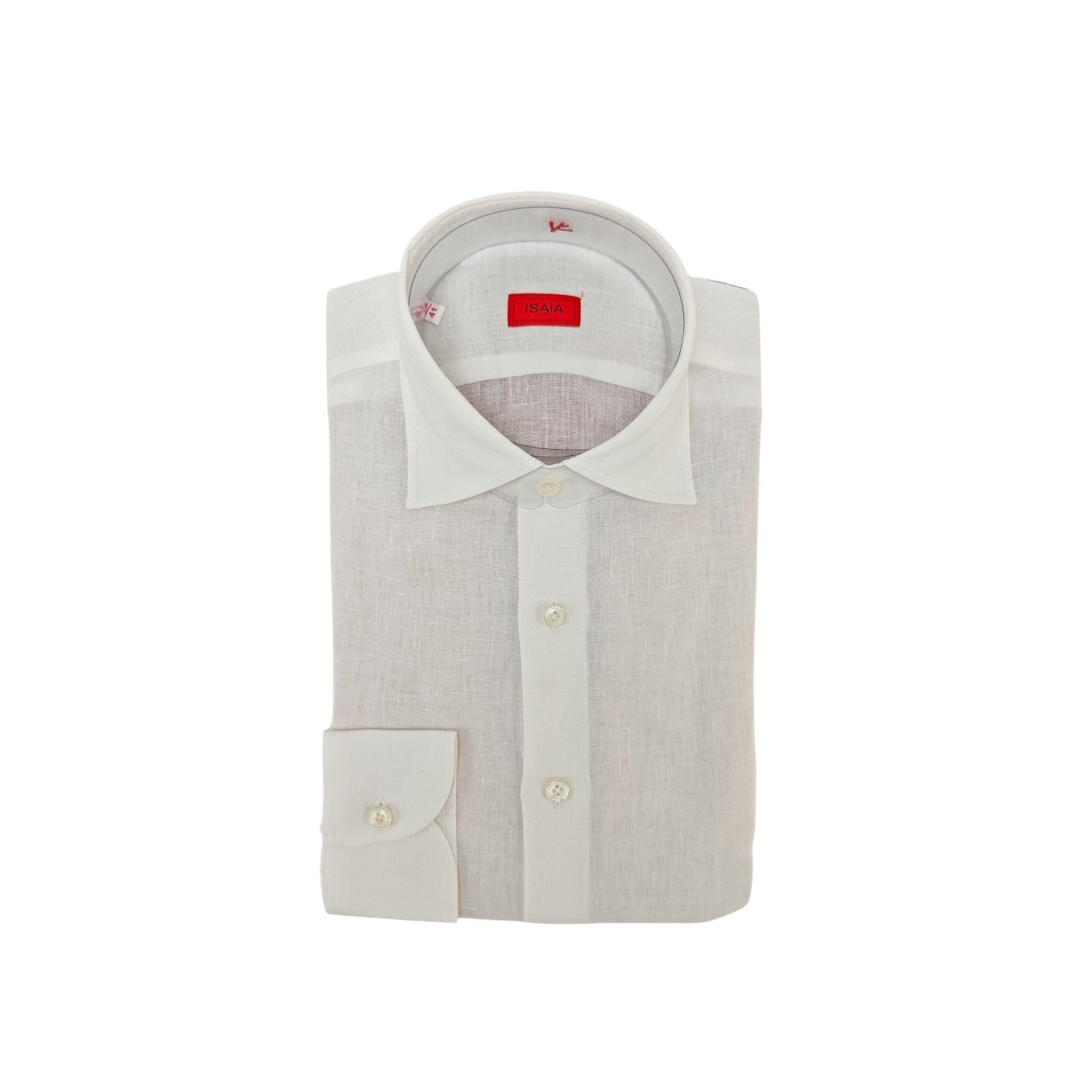 775$ ISAIA NAPOLI "Mix" White Solid Dress Shirt Hand-Sewn 100% Linen