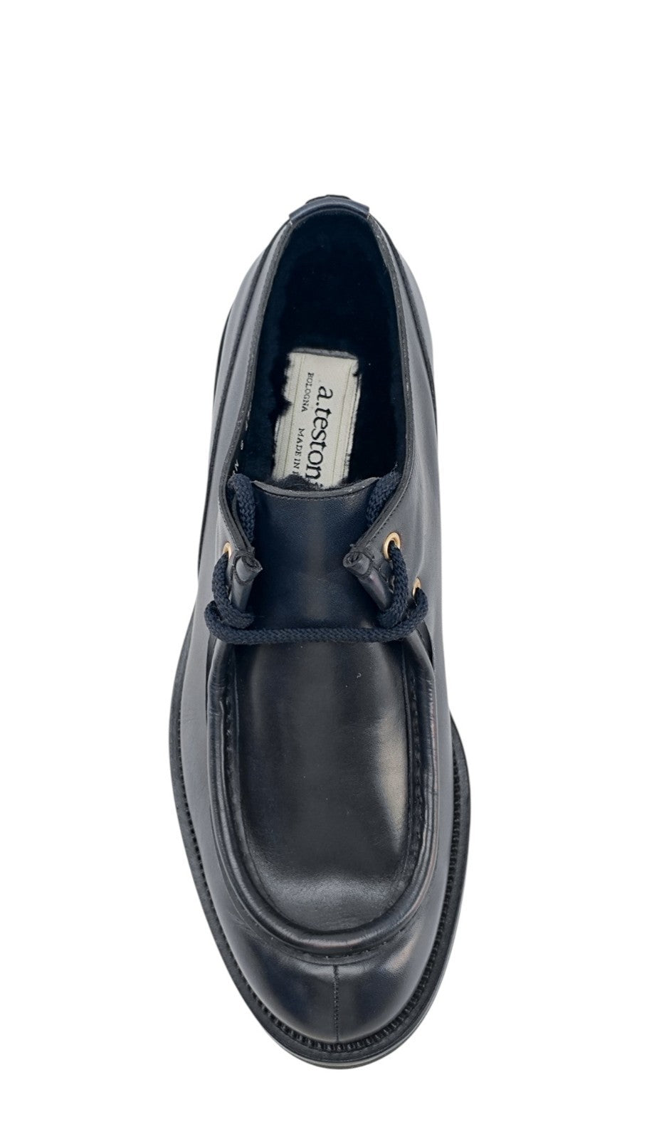 1200$ TESTONI Derby Moc-Toe Shoes Blue Calf & Wool Lining 8 UK / 9 US / 42 IT