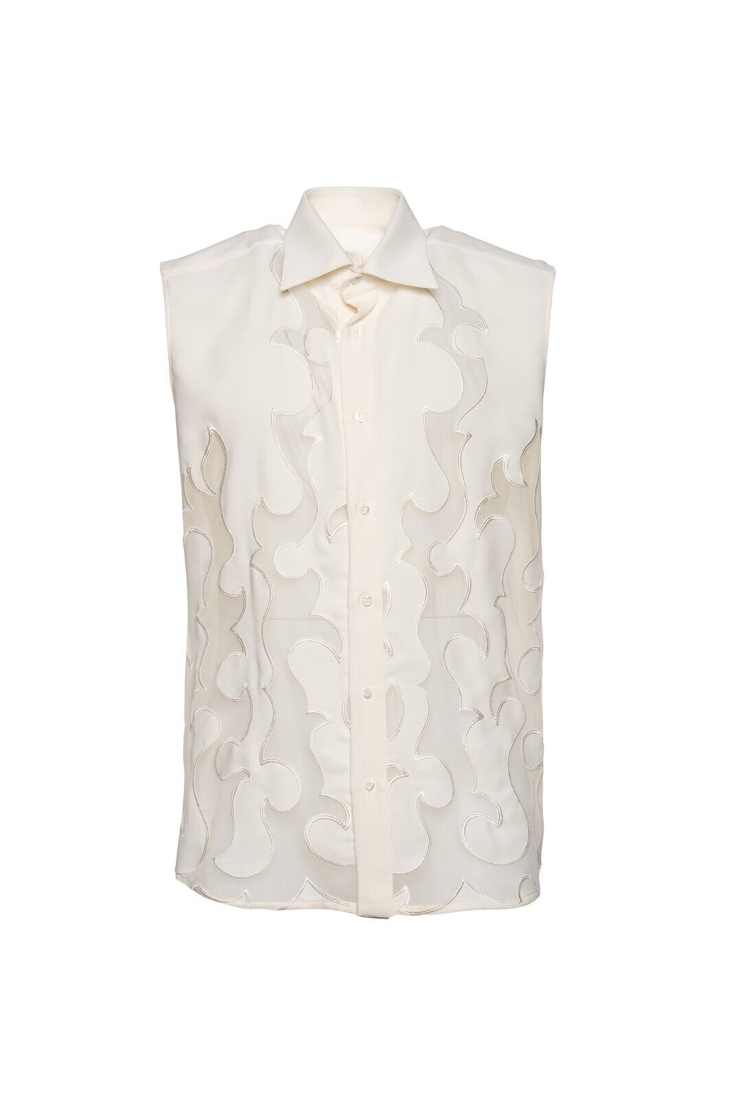 1400$ ITALO FERRETTI Shirt Vest Embroidered "VEIL" 100% Silk COMO Size L BIJAN