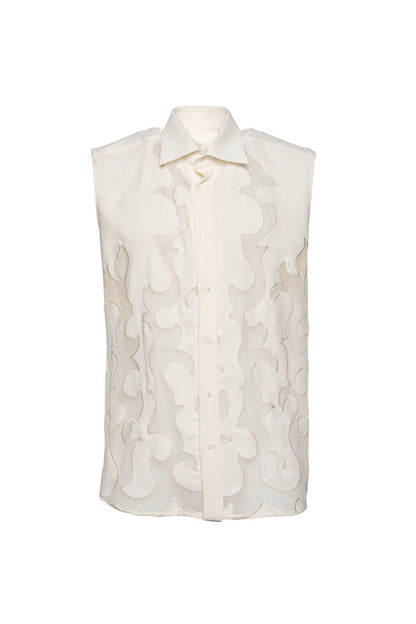 1400$ ITALO FERRETTI Shirt Vest Embroidered "VEIL" 100% Silk COMO Size L BIJAN