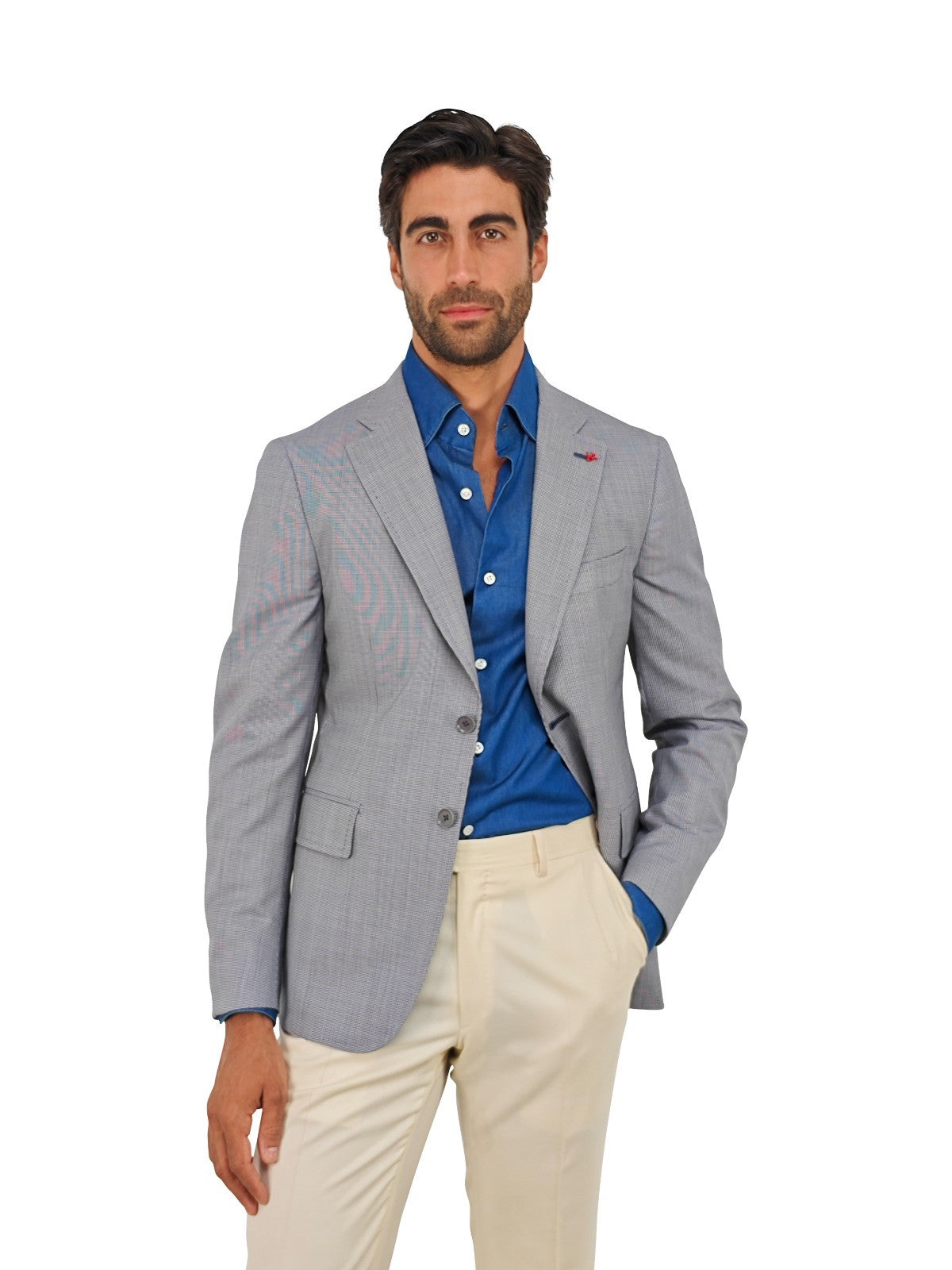 $4850 ISAIA NAPOLI Blue Houndstooth  Sport Coat Fine Wool 38 US / 48 EU 8R