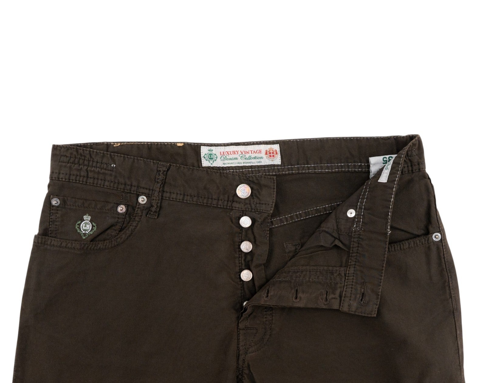 415$ LUIGI BORRELLI NAPOLI Corduroy Brown Denim Jeans Pant Cotton 35 US / 51 EU