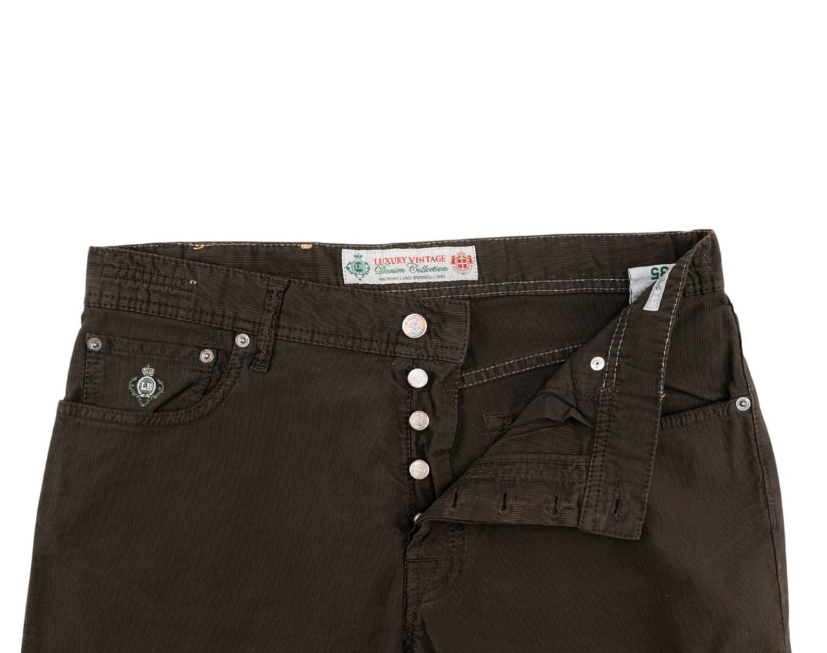 415$ LUIGI BORRELLI NAPOLI Corduroy Brown Denim Jeans Pant Cotton 35 US / 51 EU