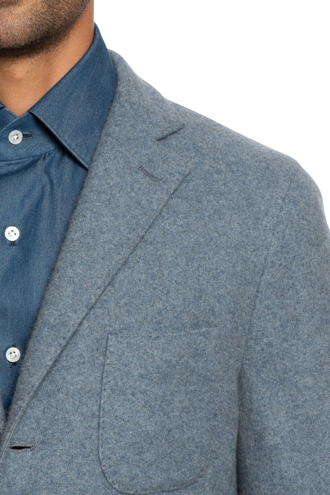 $2800 FEDELI CASHMERE Blue Blazer Jacket 100% Cashmere + Leather 40 US / 50 EU