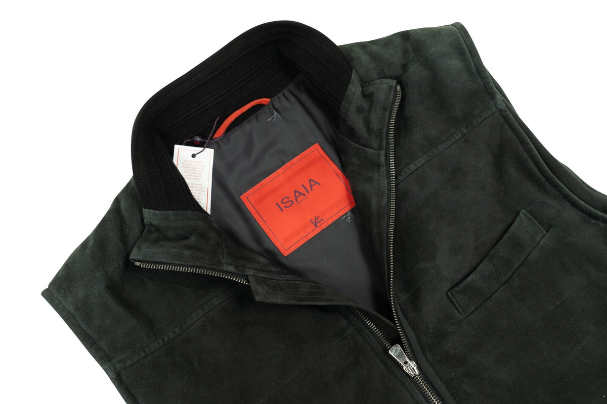 4200$ ISAIA NAPOLI Dark Green Vest Jacket 100% Lambskin Leather 40 US / 50 EU