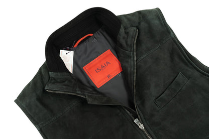 4200$ ISAIA NAPOLI Dark Green Vest Jacket 100% Lambskin Leather 40 US / 50 EU