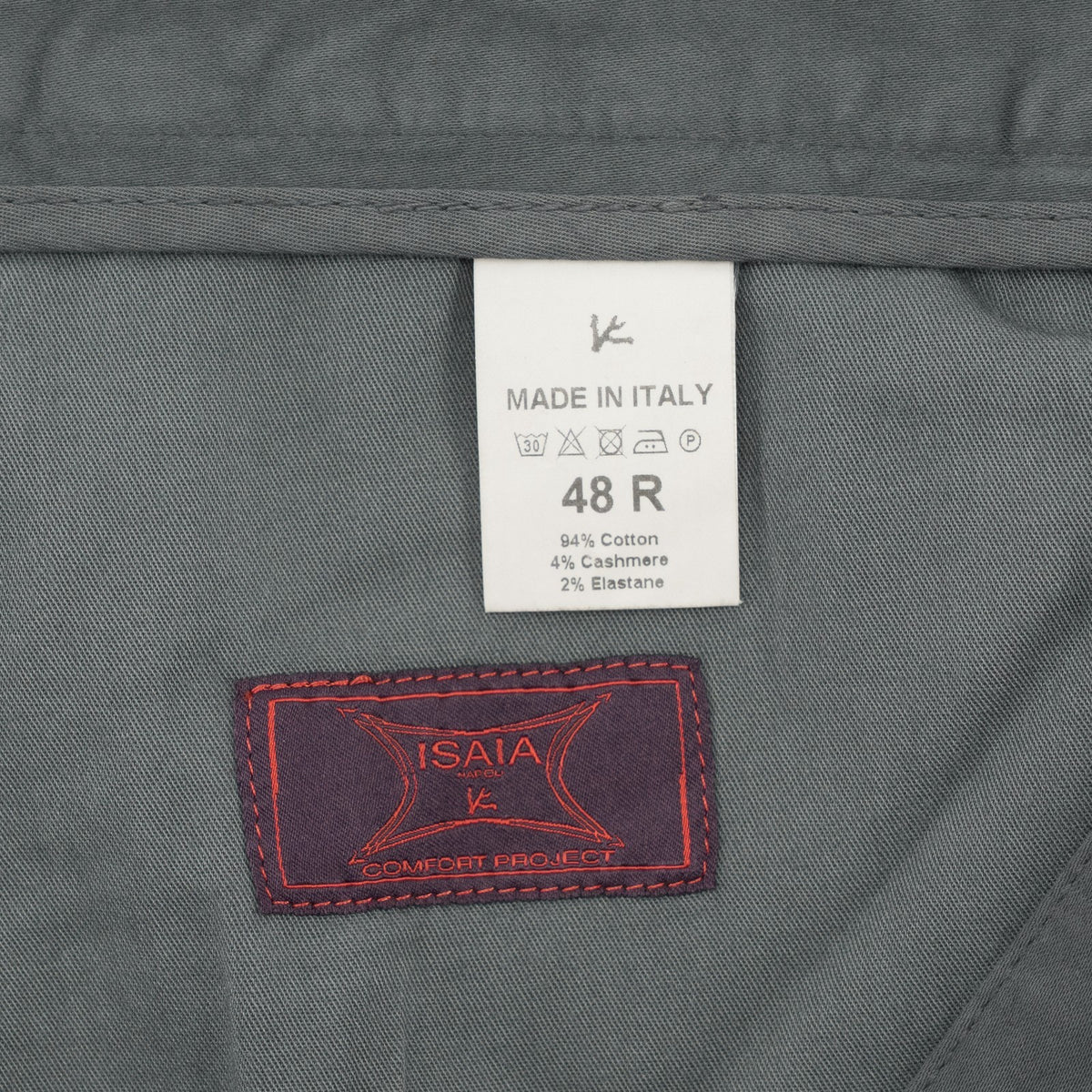 925$ ISAIA NAPOLI "SpaccaNapoli" Gray Pant Chin Cotton Cashmere Reg 32 US 48 EU