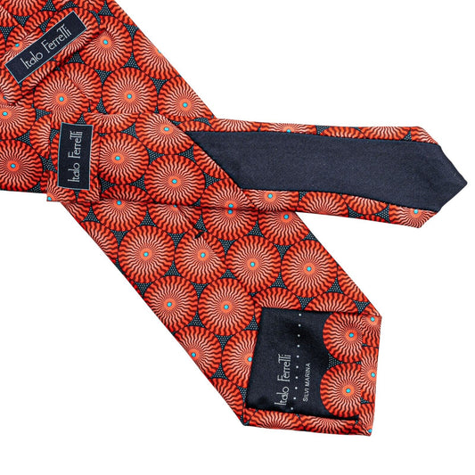 $290 ITALO FERRETTI Tie Circle Red 100% Silk Handmade in Italy BIJAN