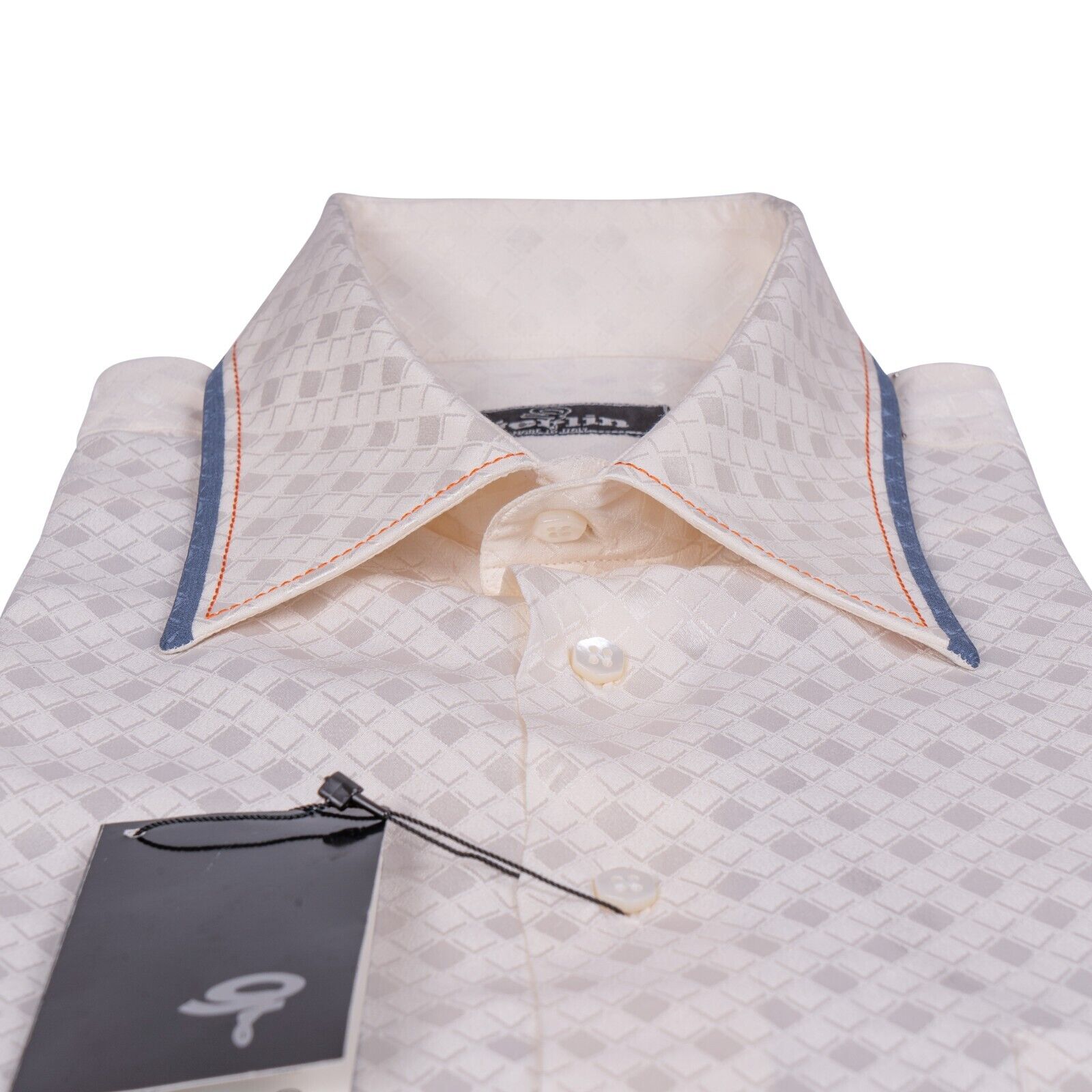 1400$ LUXURY GERLIN Ivory Shirt Short Sleeve Check 100% Silk 16-41  BIJAN