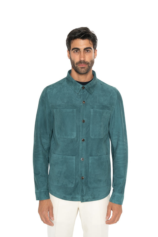 4200$ ISAIA Petrol Green Overshirt Jacket Leather Suede Lambskin 38 US / 48 EU