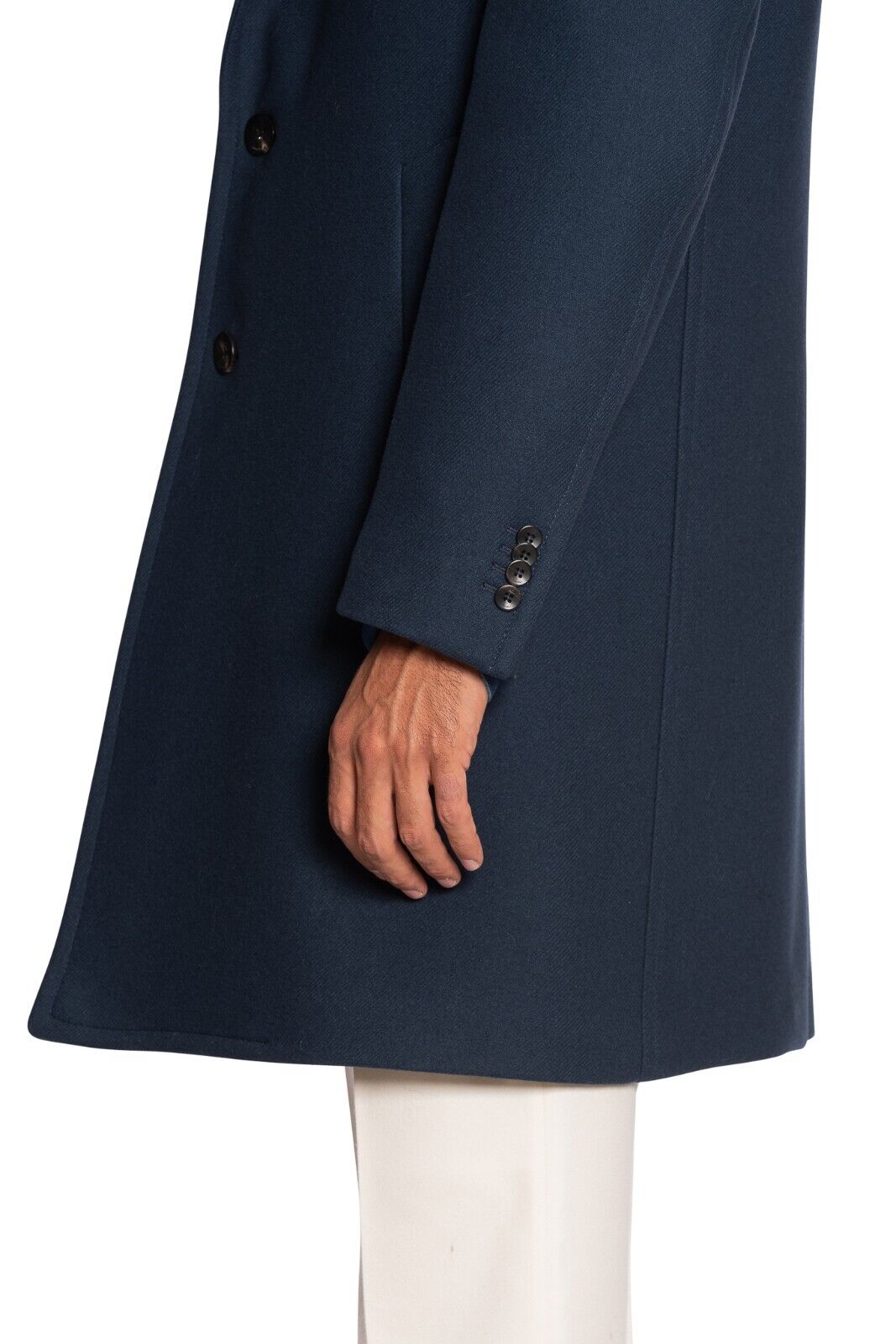 $1800 BOGLIOLI MILANO Blue Single Breasted Solid Long Coat Heavy Twill Wool