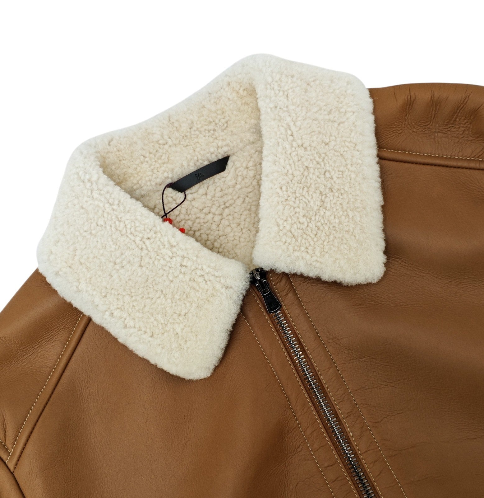 $7275 ISAIA NAPOLI Cognac Brown Aviator Shearling Bomber Jacket 42 US / 52 EU