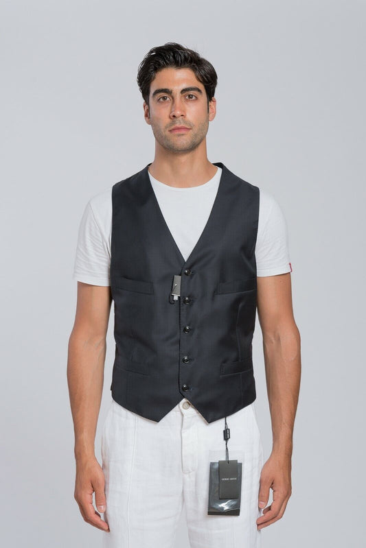 $1280 GIORGIO ARMANI Black Label Vest WOOL CASHMERE Blue Midnight 36 US / 46 EU