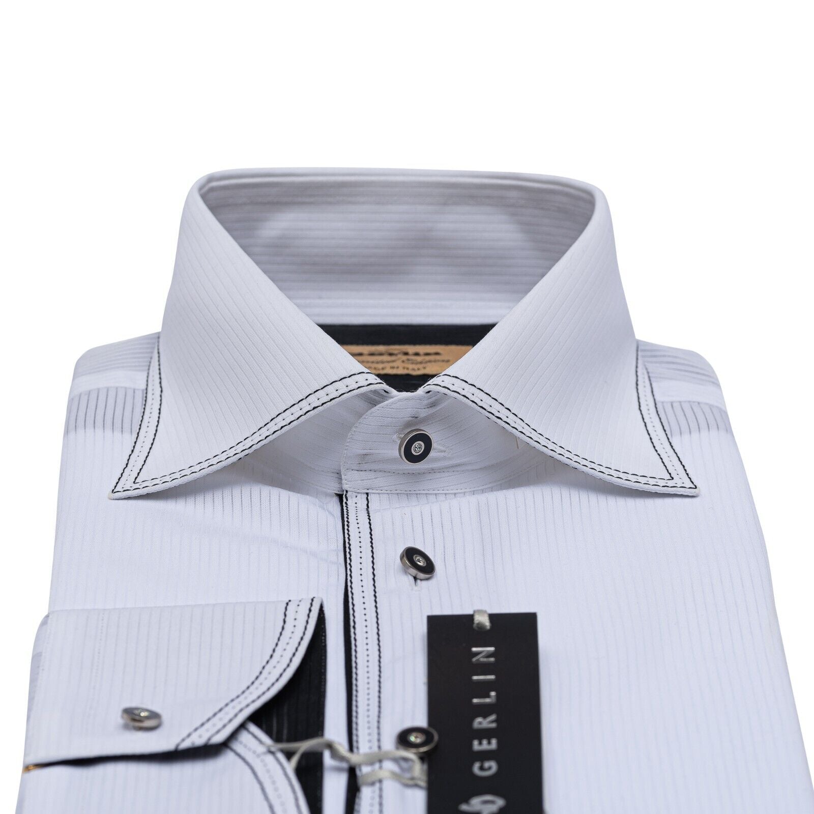 690$ LUXURY GERLIN Shirt White Striped Jacquard Cotton 16  41 3AN BIJAN