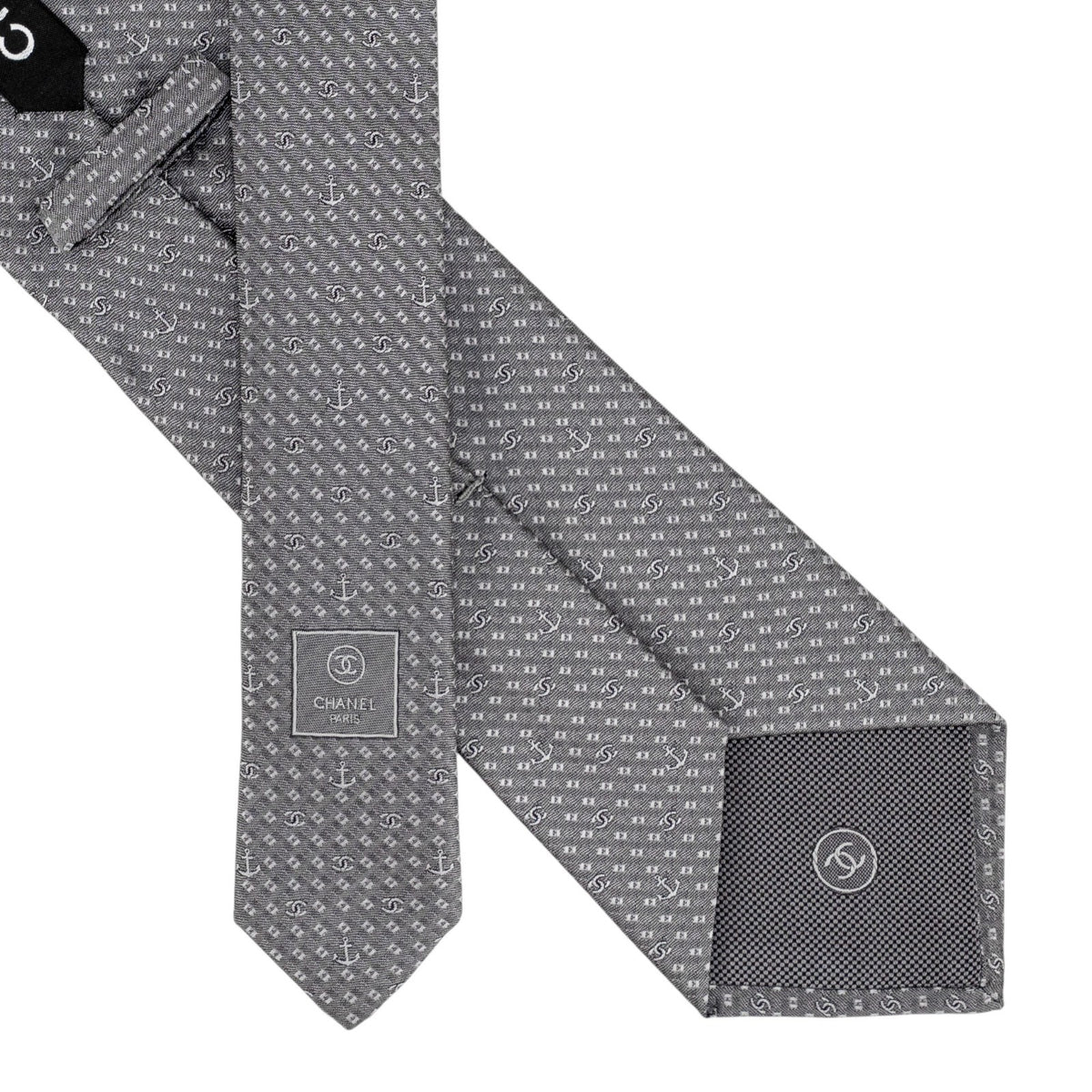 $300 CHANEL PARIS Light Grey Jacquard Tie 100% Silk - Made in Italy