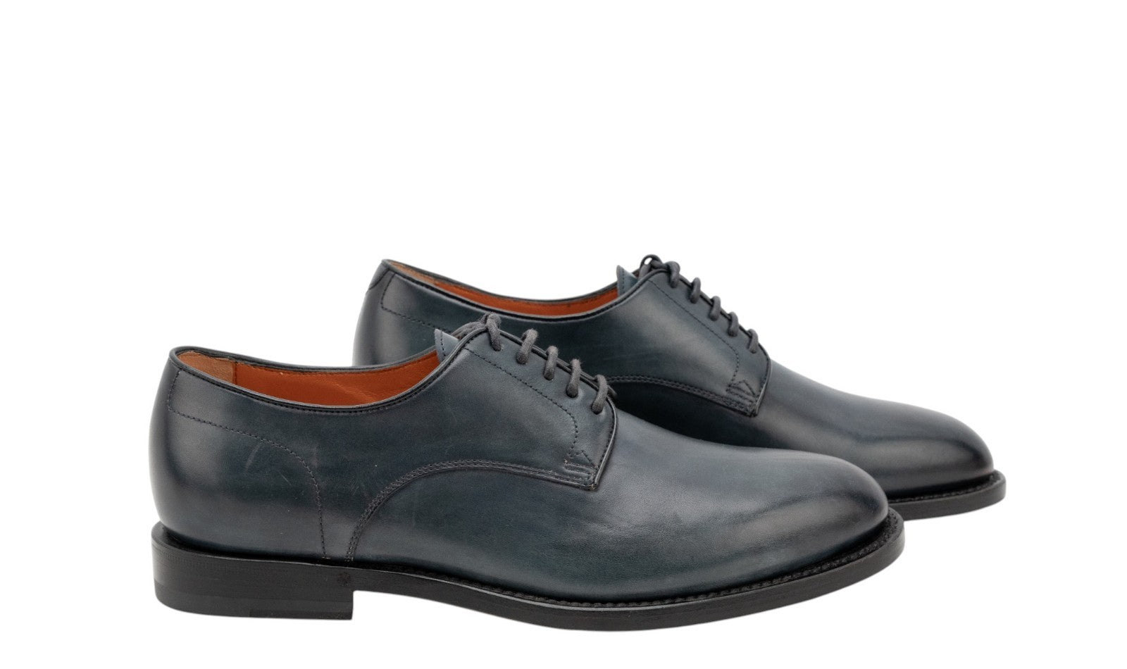 1360$ SANTONI Derby Shoes Blue Antiqued Leather Handmade in Italy